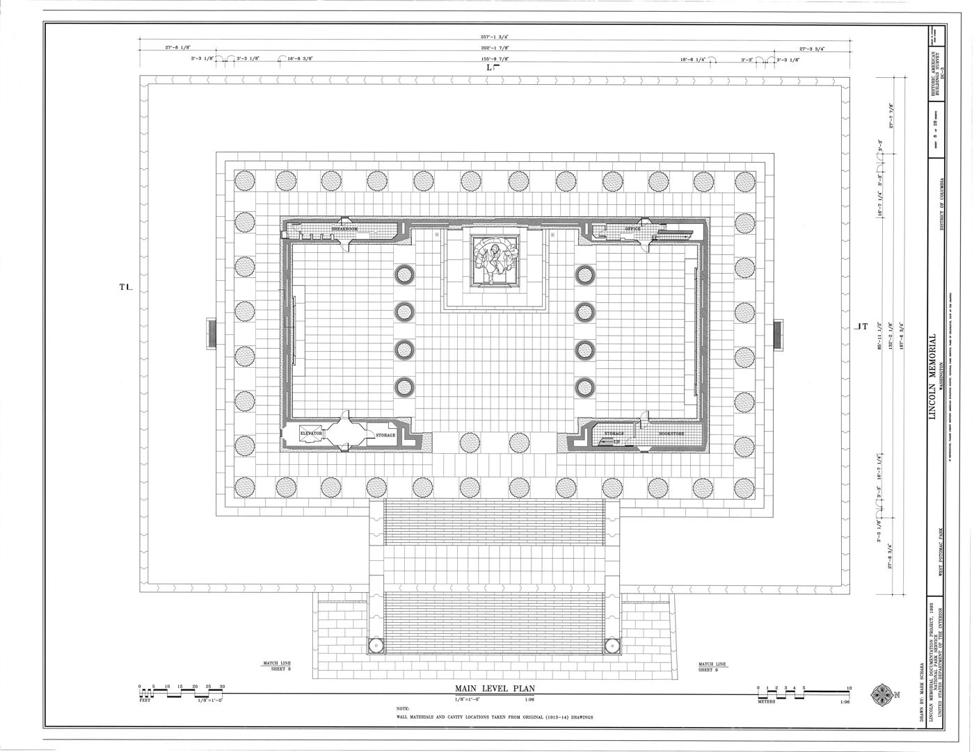 The HABS main level plan of the Lincoln Memorial, as scanned.