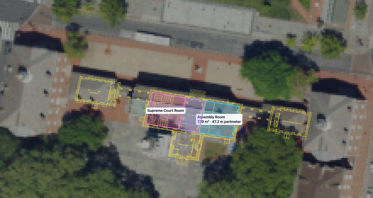 Independence Hall first floor plan on NAIP imagery.
